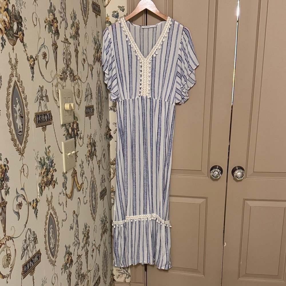 Blue and White Striped Maxi Dress
